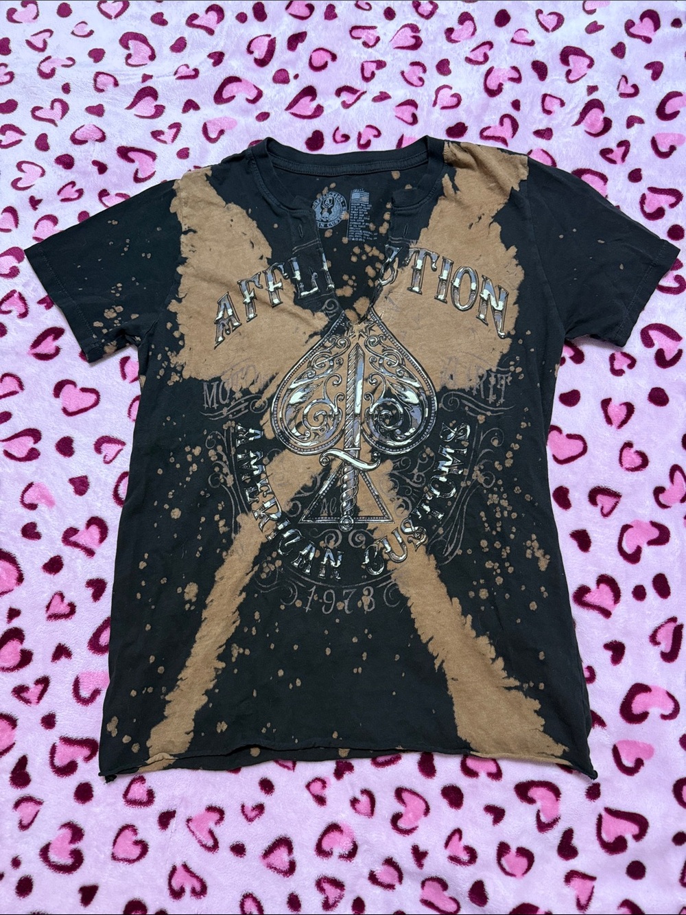 Affliction Black & Tan Bleach-Effect Graphic Tee